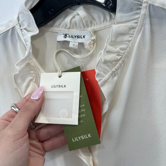 $165 NWT Lilysilk Ivory Crepe Silk Ruffle Shirt Blouse size 2 - Picture 10 of 12